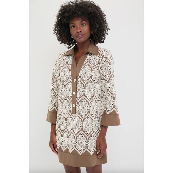 Tuckernuck Mocha Mousse Lace Collier Dress Sz XS - Picture 2 of 5